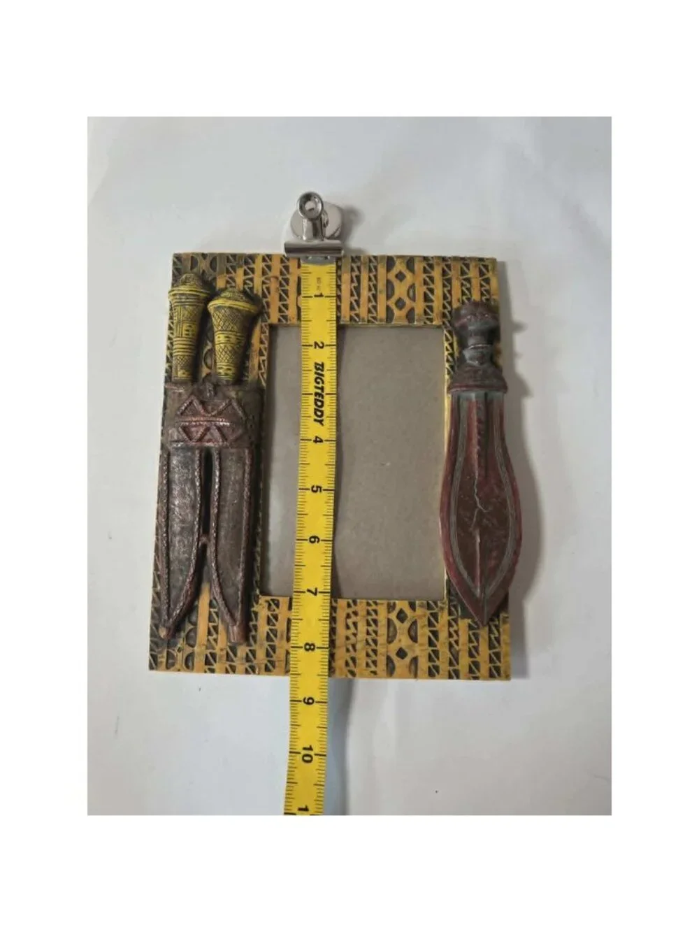 African Tribal Dagger‎ Picture Frame 4x6 Hand Painted Resin 3D Relief Decor